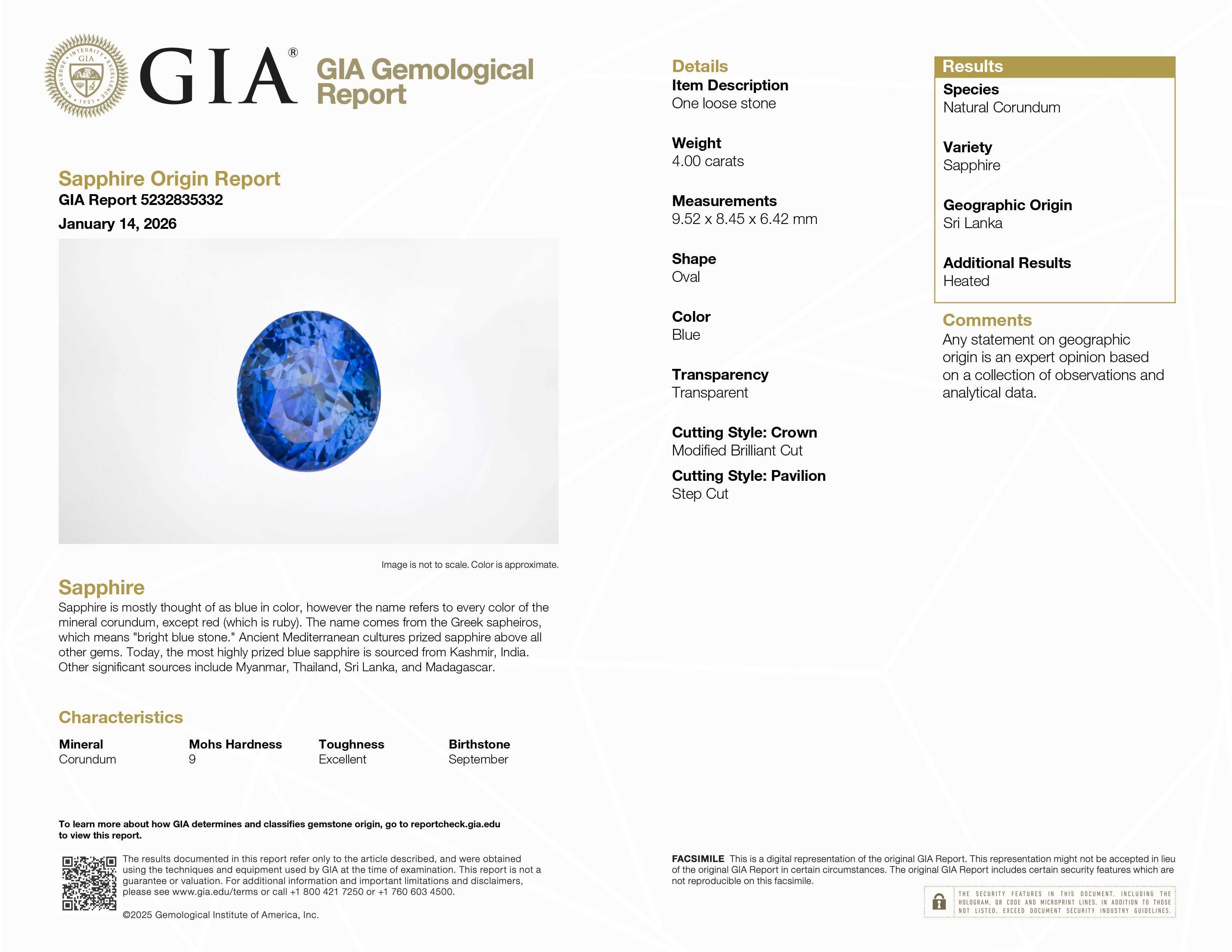 4.00 ct GIA certified blue sapphire gemstone with deep blue hue and excellent clarity