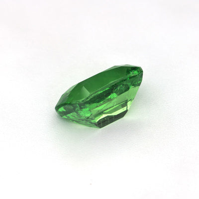 1.86 ct Cushion Tsavorite Garnet in natural yellowish-green hue, untreated, with brilliant clarity and shine.