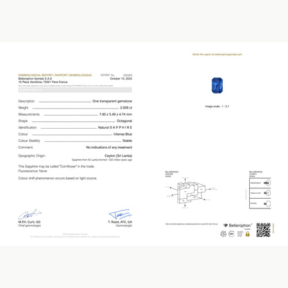 2.008 ct Blue Sapphire ~ Unheated