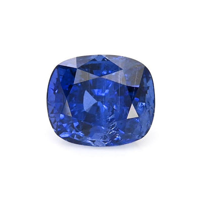 5.16 ct blue sapphire cushion cut gemstone with brilliant facets and deep blue color