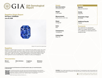 3.08  ct Step-Cut Ceylon Blue Sapphire ~ Heat Treated, GIA