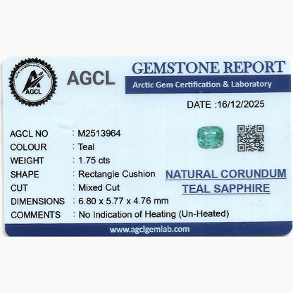 1.75 ct Teal Sapphire ~ Unheated