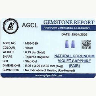 Lab report for 0.79 ct Taper Baguette Sapphire