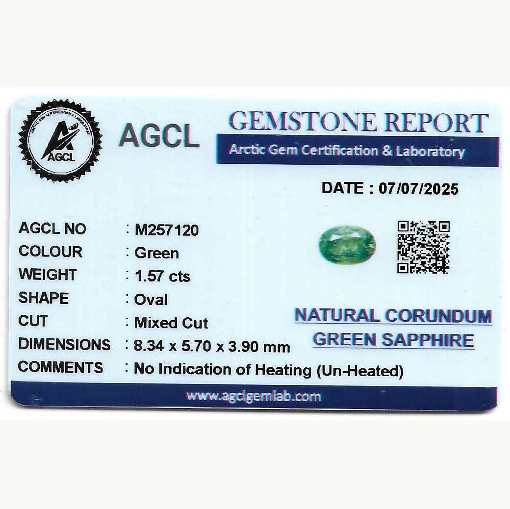 1.57 ct green sapphire gemstone with natural brilliance and untreated clarity