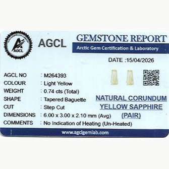 0.74 ctw Tapered Baguette cut Yellow Sapphire ~ matched pair
