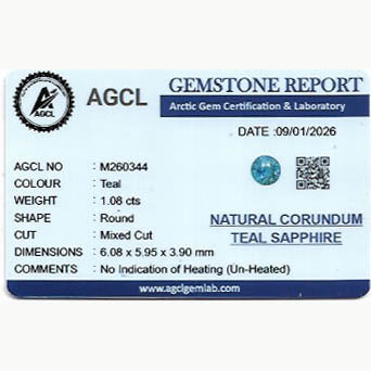 1.08 ct Teal Sapphire ~ Unheated