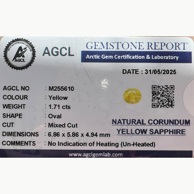 1.71 ct Natural oval buy yellow sapphire online ~ Untreated / Unheated