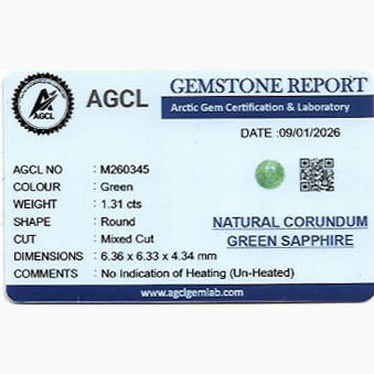 1.31 Ct Green Sapphire ~ unheated