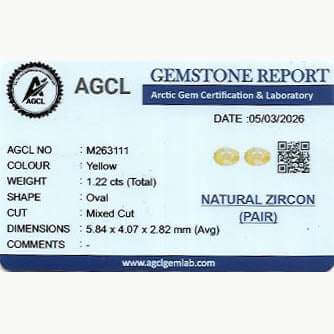 1.22 ctw Oval Yellow Zircon pair — Lab Report
