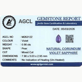 0.90 ct Purple Sapphire ~ Unheated