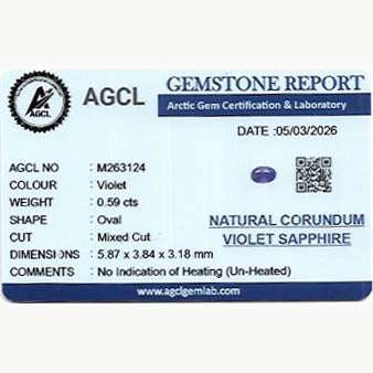0.59 Ct untreated natural violet sapphire gemstone with excellent clarity and violet purple color
