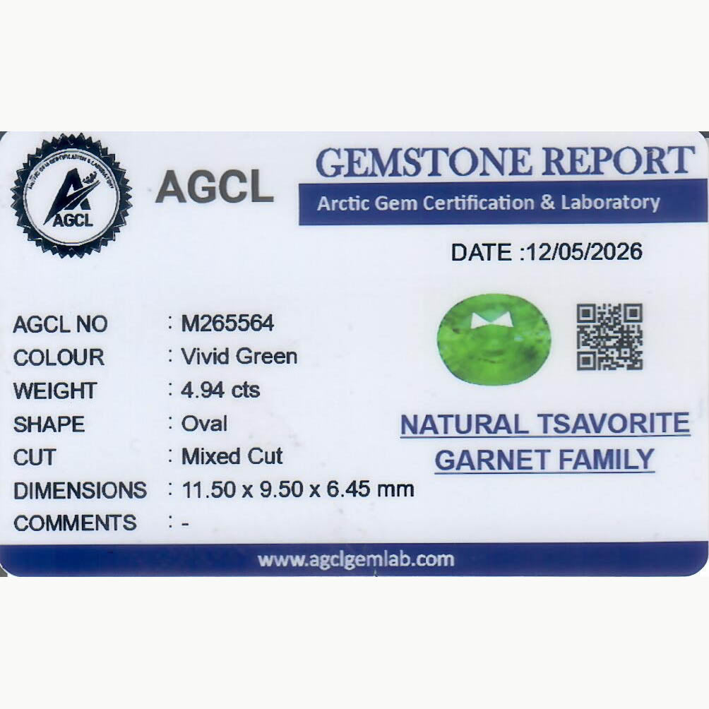 4.94 ct oval natural vivid green Tsavorite garnet gemstone unheated with GIA report