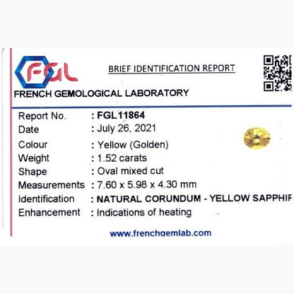 1.52 ct  vivid Yellow Sapphire