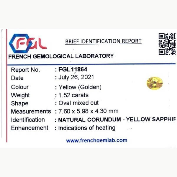 1.52 ct  vivid Yellow Sapphire