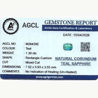 Lab report for 1.30 ct natural unheated teal sapphire