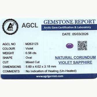  vibrant gemstone  unheated natural with rich violet hues and excellent clarity