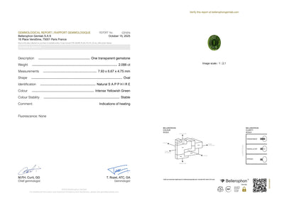 2.086 ct oval green sapphire gemstone with excellent clarity and brilliant cut from Tanzania