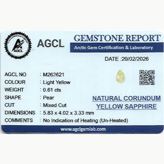 0.61 ct Light Yellow Sapphire ~ Unheated