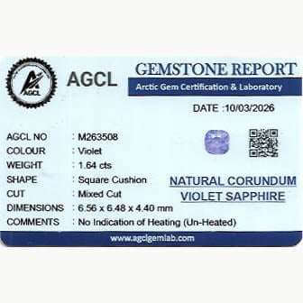 1.64 Ct Lavender Sapphire gemstone with violet-gray color and brilliance