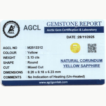 3.13 ct Yellow Sapphire ~ unheated