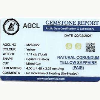 Pair of 1.11 ct unheated natural yellow sapphires with excellent clarity and brilliance
