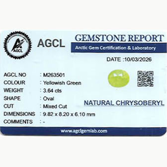 3.64 ct Vanadium Chrysoberyl ~ rare