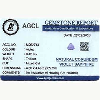 0.42 ct natural unheated Ceylon purple sapphire gemstone with deep velvety purple hue