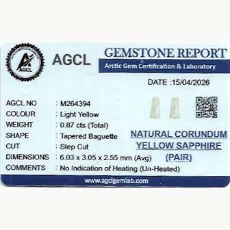 0.87 ctw Tapered Baguette cut Yellow Sapphire ~ matched pair