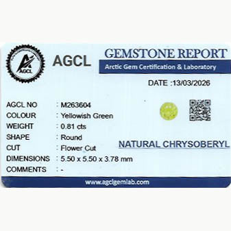 0.81 ct Yellowish Green Chrysoberyl