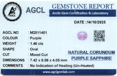 1.46 ct violet sapphire gemstone unheated natural Sri Lanka with brilliant cut and rich purple hue