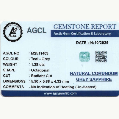 1.29 ct teal green unheated sapphire with square octagon cut and brilliant sparkle