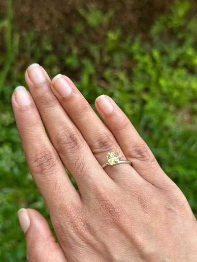 1.66 ct Radiant cut yellow Sapphire gemstone with natural golden hue and excellent clarity