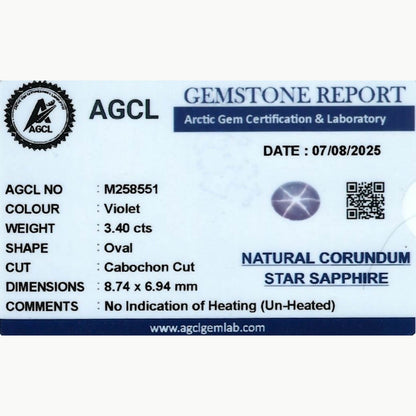 3.40 ct Purple Star Sapphire ~ Unheated
