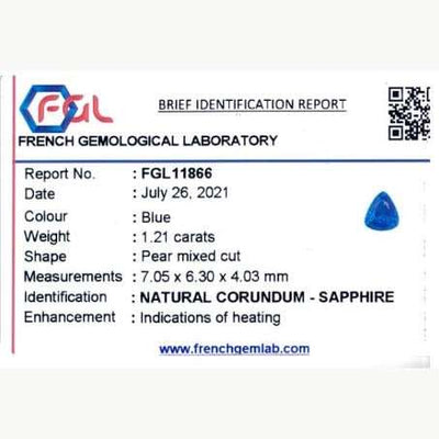 1.21 ct Trilliant cut Ceylon blue sapphire gemstone with brilliant transparency and deep blue hue