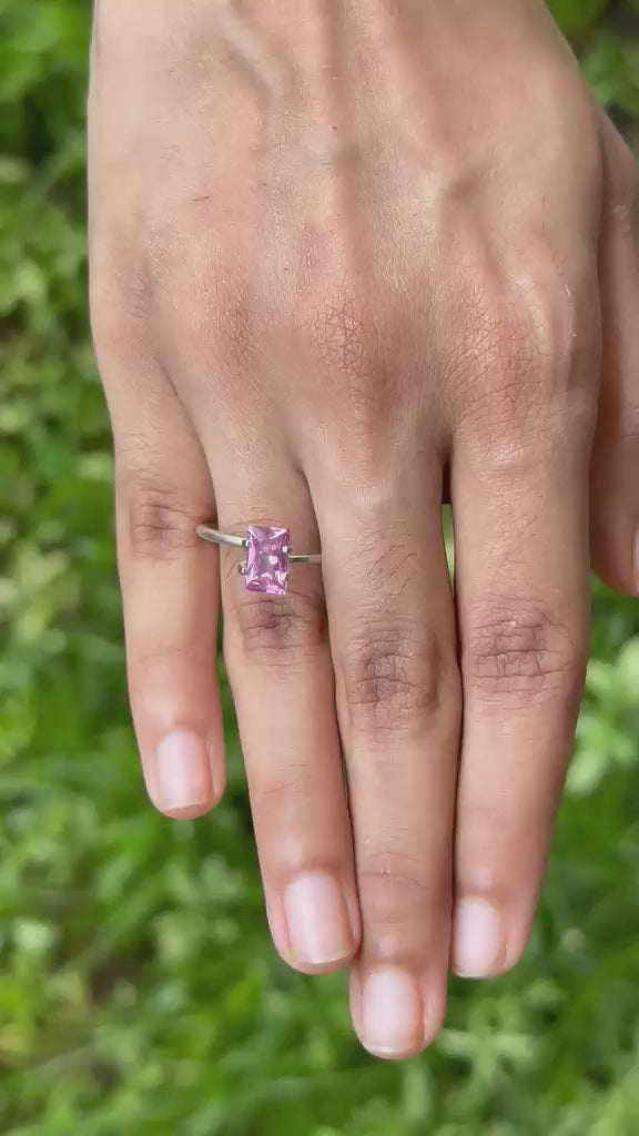 1.45 ct Baguette Radiant Pink Sapphire video showing sparkle and clarity under light