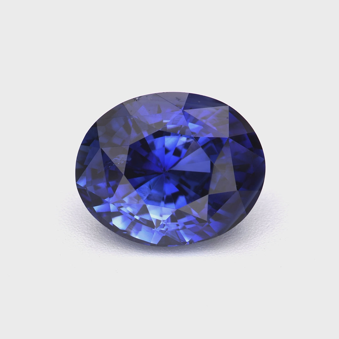2.48 ct oval heated blue sapphire — color and brilliance demonstrated