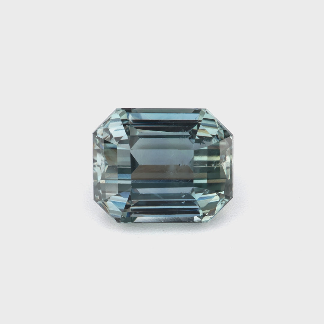 2.12 ct unheated teal-green sapphire video showing emerald cut and blue-green color