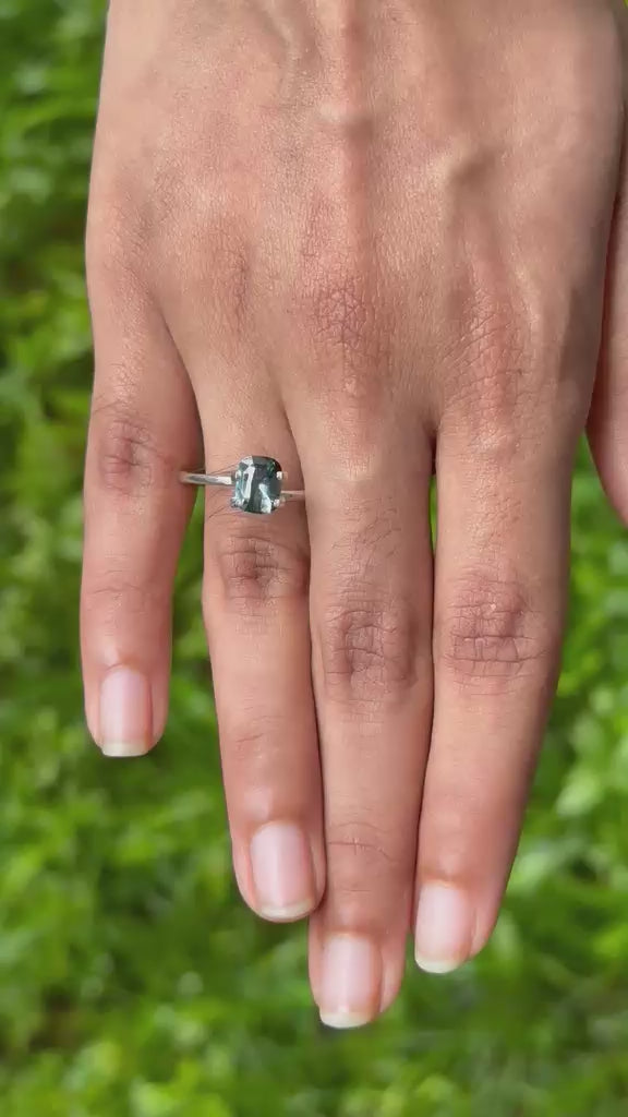 1.30 ct natural teal sapphire video showing sparkle under light