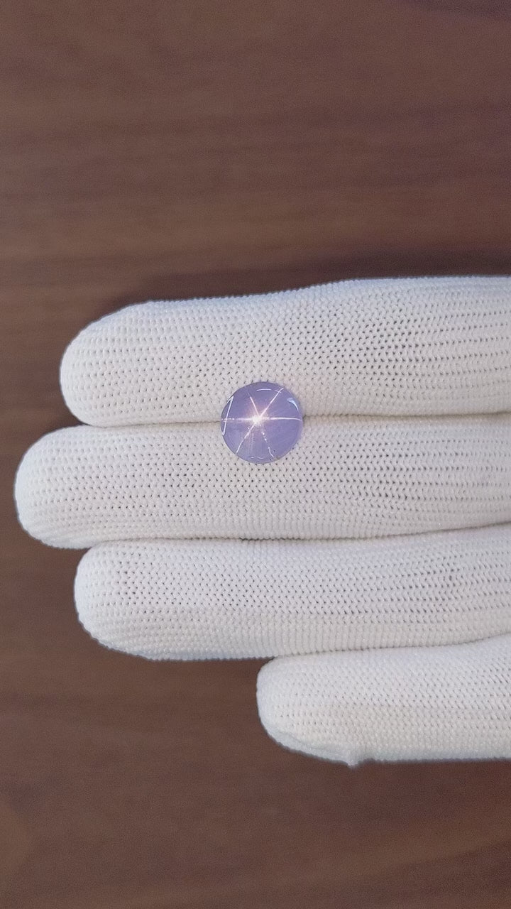 Load video: 7.98 ct Round Gray Star Sapphire ~ 6-Ray, Unheated, GIA