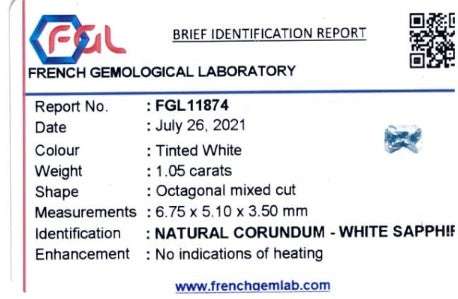 1.06 ct white sapphire gemstone with exceptional clarity and brilliance for elegant jewelry designs