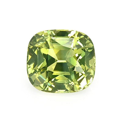 1.46 ct olive green sapphire gemstone from Sri Lanka with cushion cut and brilliant clarity