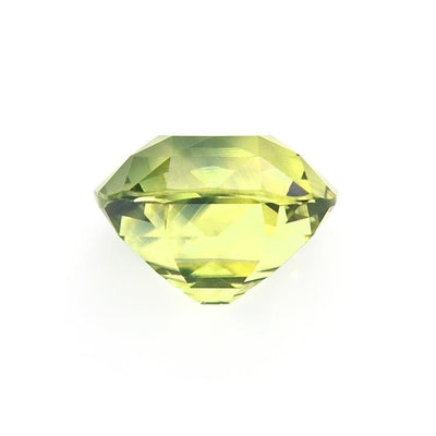 1.46 ct cushion cut olive green sapphire from Sri Lanka with excellent clarity and brilliance